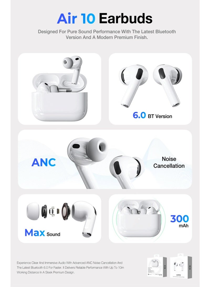 G-TAB AIR 10 Bluetooth Earphone ,True Wireless Earbuds with ANC Extra Eartips Waterproof Design Touch Control 20Hr Standby Battery Compatible with iPhone and Samsung - Image 4