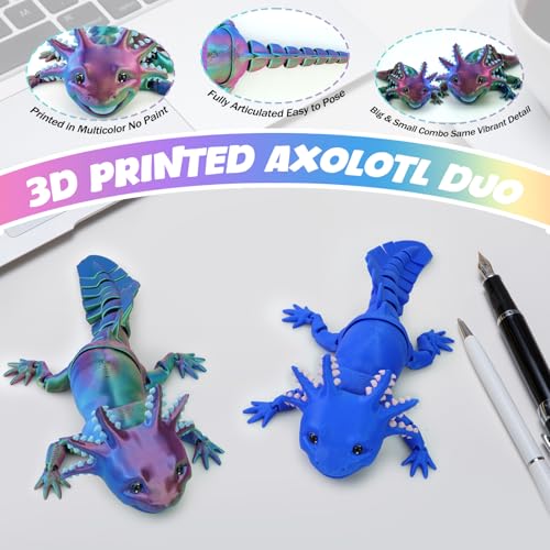 TiTiC 3D Printed Axolotl Fidget Toy 3D Printed Animals ToyArticulated Flexible Axolot Fidget Toy Fun Gift Blue 8 in - Image 5