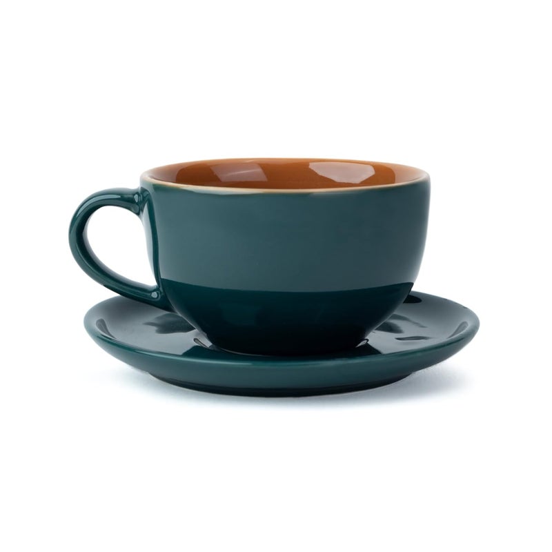 Shay طقم فنجان قهوة سيراميك كبير مع saucer باللون الأخضر الفاتح 320 مل فنجان كابتشينو بلمسة لامعة من البورسلين الفاخر آمن للاستخدام في الميكروويف فنجان XL مع saucer باللون الأخضر الفاتح - Image 1