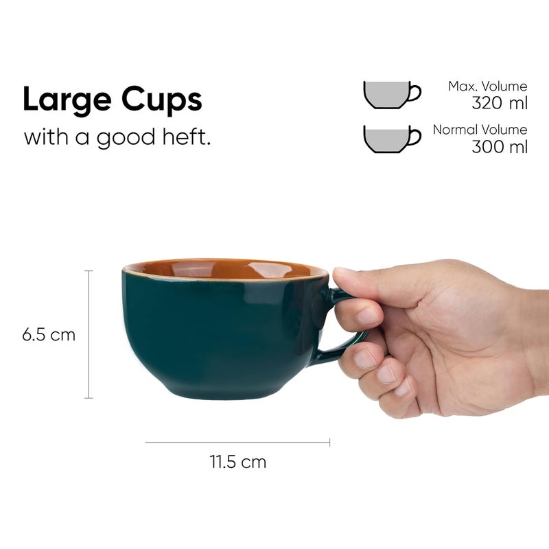 Shay طقم فنجان قهوة سيراميك كبير مع saucer باللون الأخضر الفاتح 320 مل فنجان كابتشينو بلمسة لامعة من البورسلين الفاخر آمن للاستخدام في الميكروويف فنجان XL مع saucer باللون الأخضر الفاتح - Image 3
