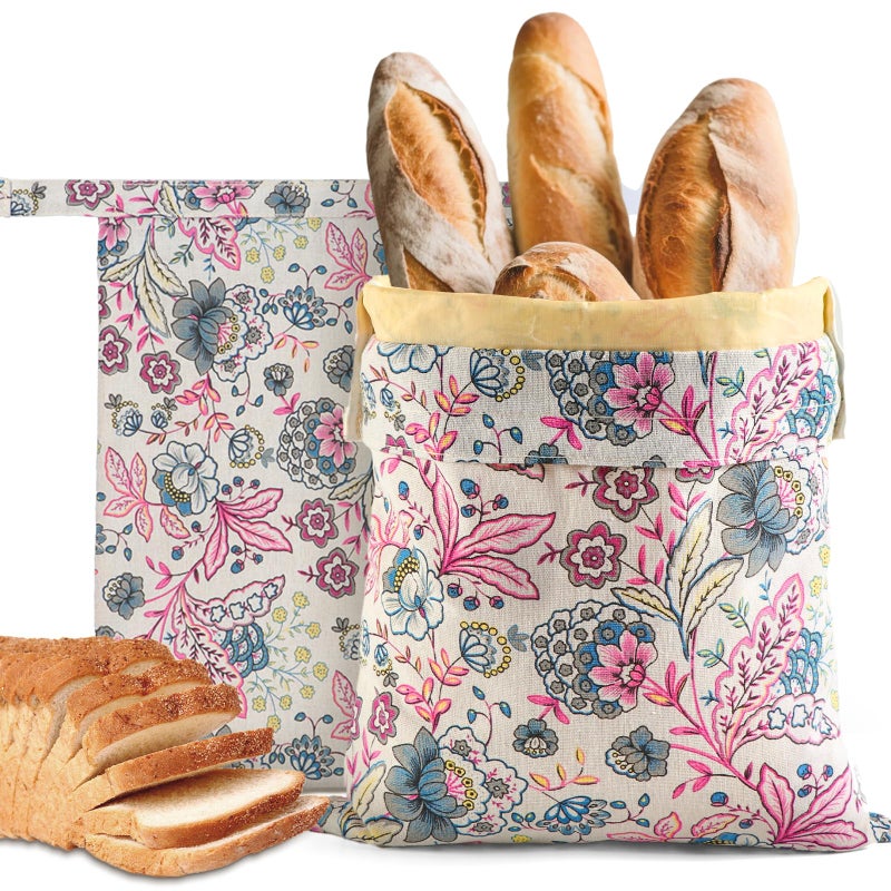 bomis Beeswax Bread Bag, XL Reusable Linen Beeswax Bags for Homemade, Large Capacity Sourdough Storage Bag, Sourdough Bags for Homemade Bread, Freezer-Safe, 2 Pack, Wild Ginger Flower Pattern - Image 1