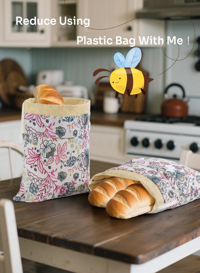 bomis Beeswax Bread Bag, XL Reusable Linen Beeswax Bags for Homemade, Large Capacity Sourdough Storage Bag, Sourdough Bags for Homemade Bread, Freezer-Safe, 2 Pack, Wild Ginger Flower Pattern - Image 3