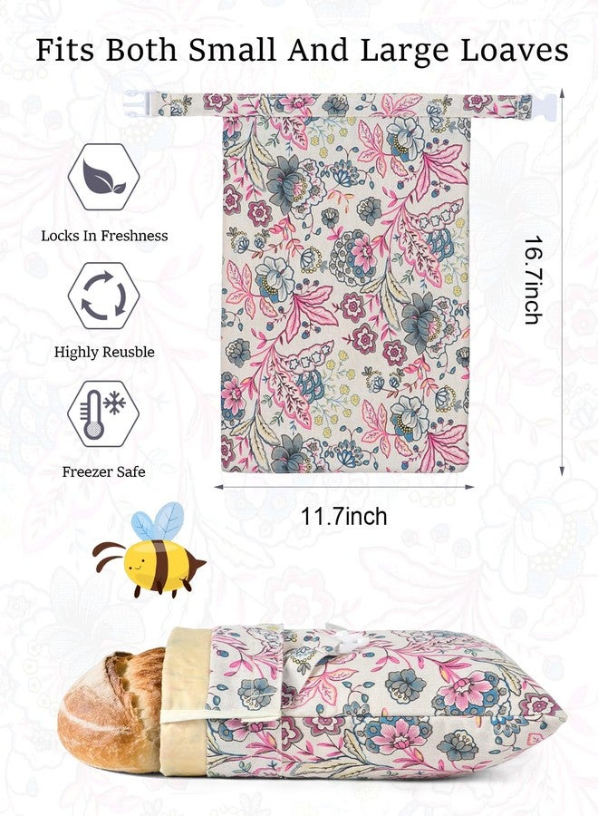 bomis Beeswax Bread Bag, XL Reusable Linen Beeswax Bags for Homemade, Large Capacity Sourdough Storage Bag, Sourdough Bags for Homemade Bread, Freezer-Safe, 2 Pack, Wild Ginger Flower Pattern - Image 2
