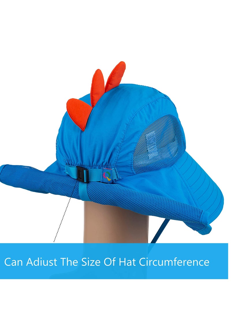 SOLARAE Kids Sun Hat UPF 50+ Boy Girl Protection Hat Mesh Large Brim Quick Drying Beach Hats with Mesh and Adjustable Chin Strap for Hiking Fishing (Blue) - Image 5