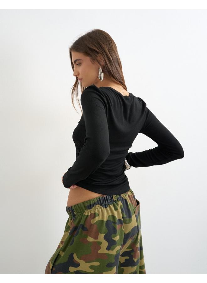 TOPSHOP Premium Rib Ruched Top - Image 2