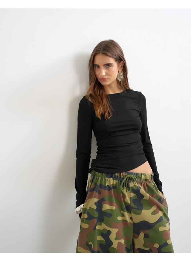 TOPSHOP Premium Rib Ruched Top - Image 1