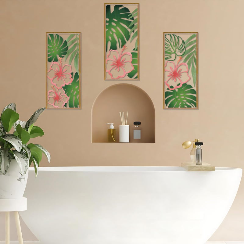 Resama Palm Leaves Metal Wall Decor 3 Pcs Tropical Wall Art Minimalist Hibiscus Flowers Decor Vintage Tropical Plant Wall Sculpture for Living Room Bedroom Bathroom Office (Classic Style,Colorful) - Image 5