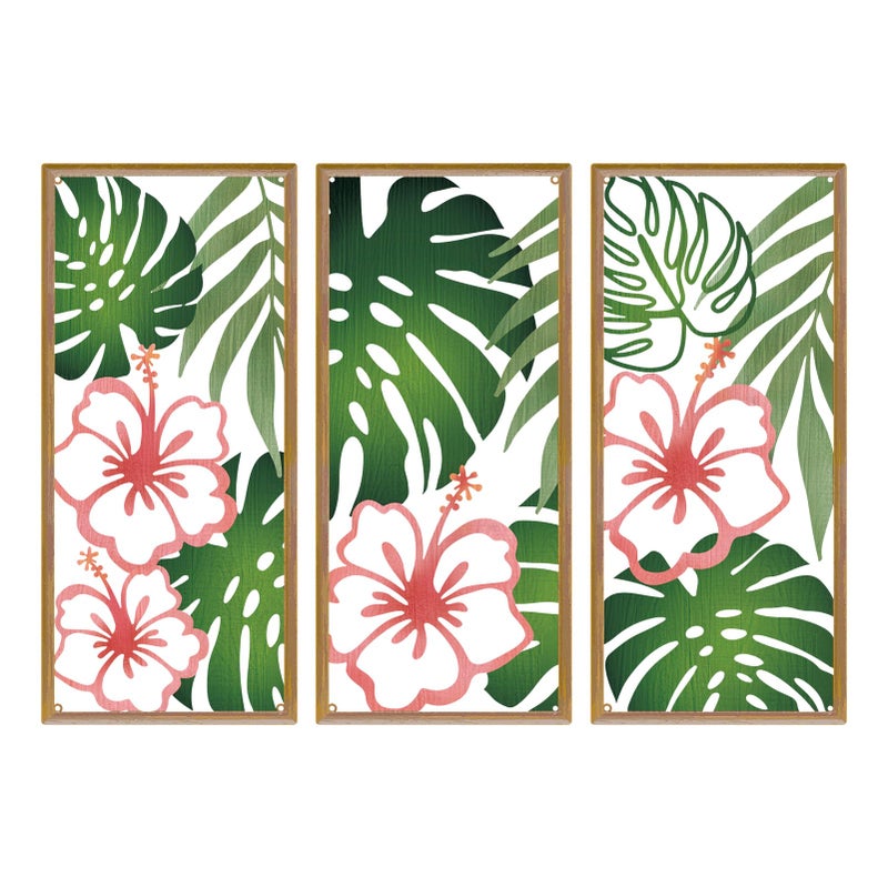 Resama Palm Leaves Metal Wall Decor 3 Pcs Tropical Wall Art Minimalist Hibiscus Flowers Decor Vintage Tropical Plant Wall Sculpture for Living Room Bedroom Bathroom Office (Classic Style,Colorful) - Image 1