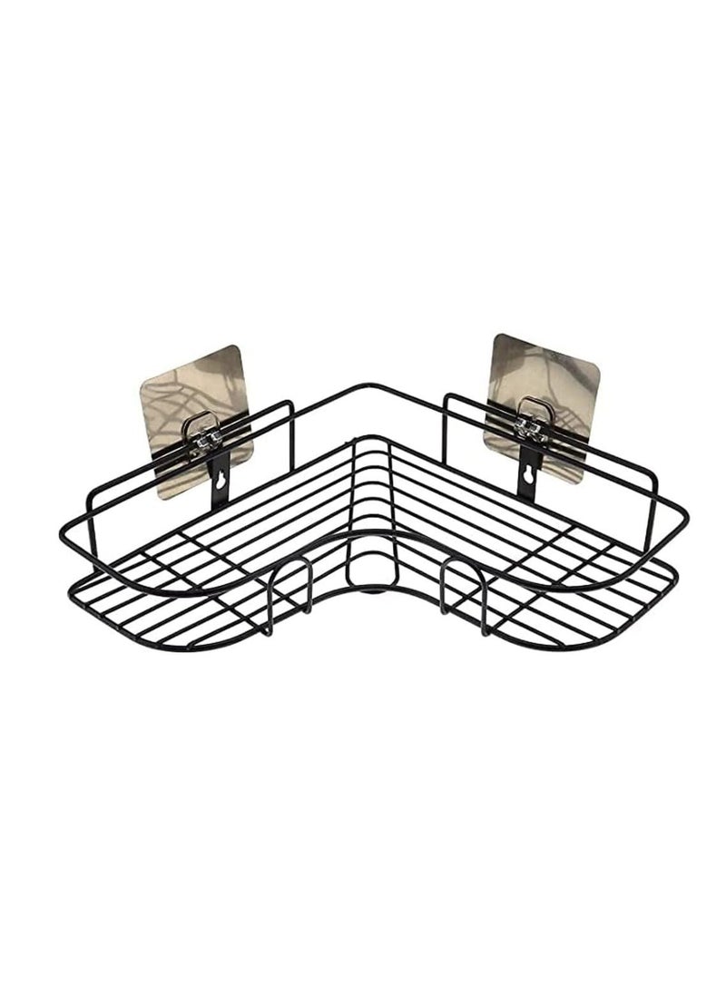 Easy Home EASY HOME Self Adhesive Bathroom Corner Shelves Wall Mounted Holder Washroom Organizer LShape Corner Wall Hanging Multipurpose Shelf for Bathroom and Kitchen Black Metal Pack of 1  - Image 1