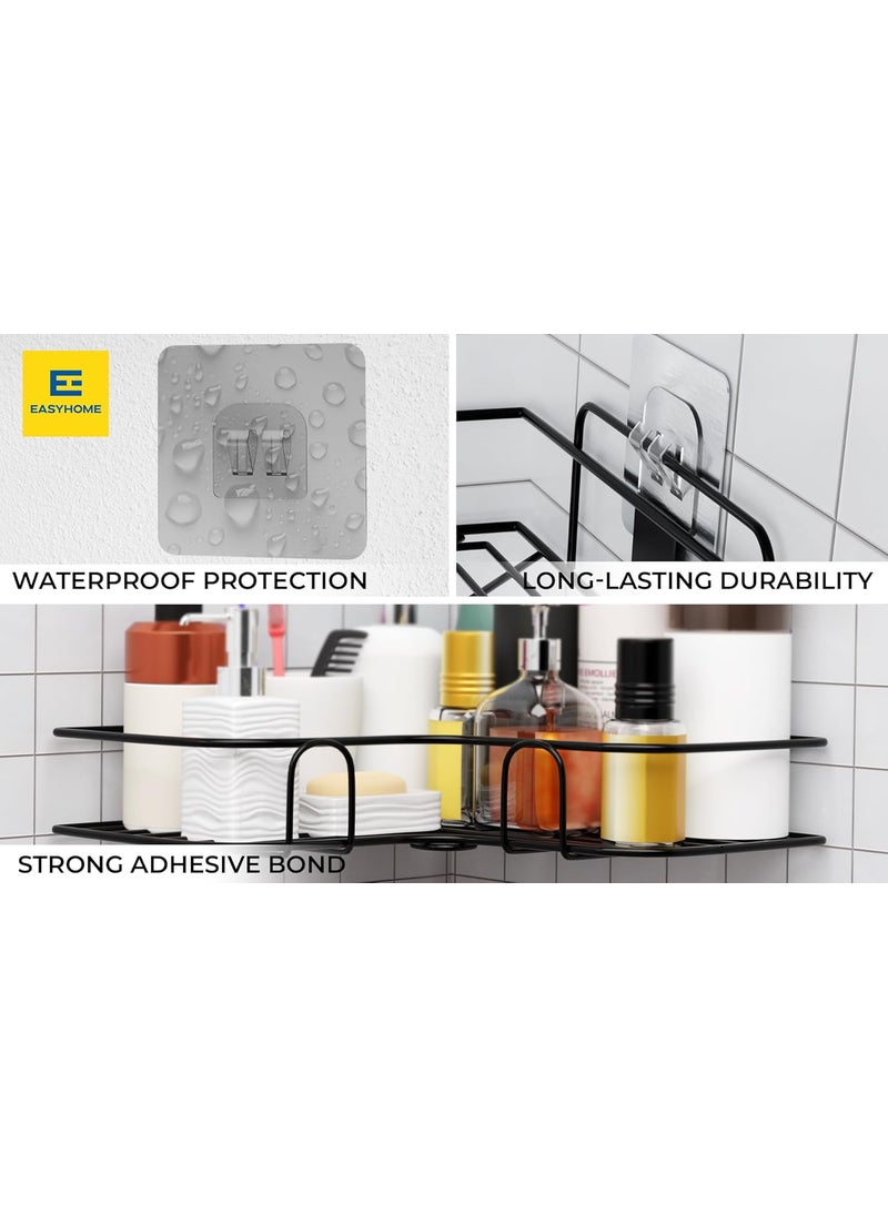 Easy Home EASY HOME Self Adhesive Bathroom Corner Shelves Wall Mounted Holder Washroom Organizer LShape Corner Wall Hanging Multipurpose Shelf for Bathroom and Kitchen Black Metal Pack of 1  - Image 5