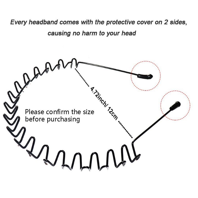 WantGor Metal Headbands, 2 Pack Fashion Unisex Black Hairband Spring Wave Non Slip Sports Headwear Hair Hoop Hair Accessories (2 Pack) - Image 2