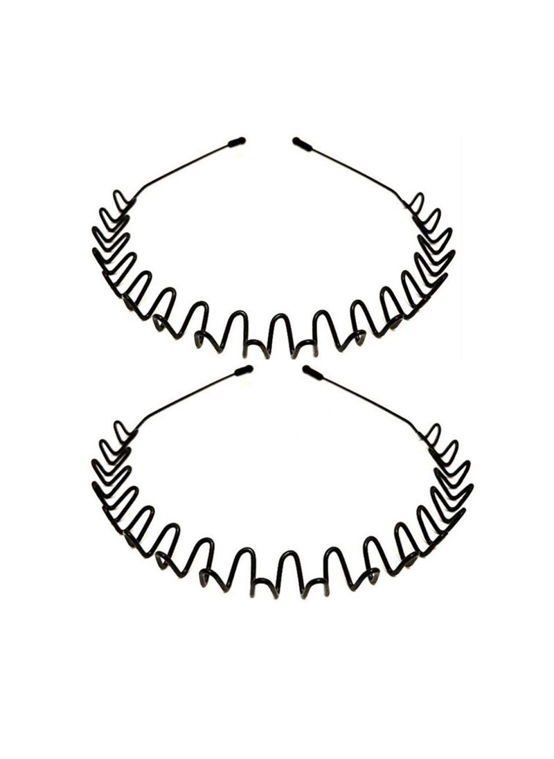 WantGor - WantGor Metal Headbands, 2 Pack Fashion Unisex Black Hairband Spring Wave Non Slip Sports Headwear Hair Hoop Hair Accessories (2 Pack) - Image 1