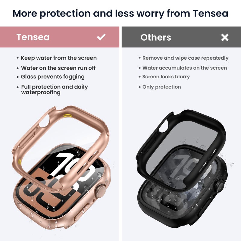 Tensea for Waterproof Apple Watch Screen Protector Case 40mm SE 3/SE 2nd Generation/SE/Series 6/5/4 Accessories, iWatch Protective PC Face Cover with Tempered Glass Film for Women Men, 40 mm - Image 2