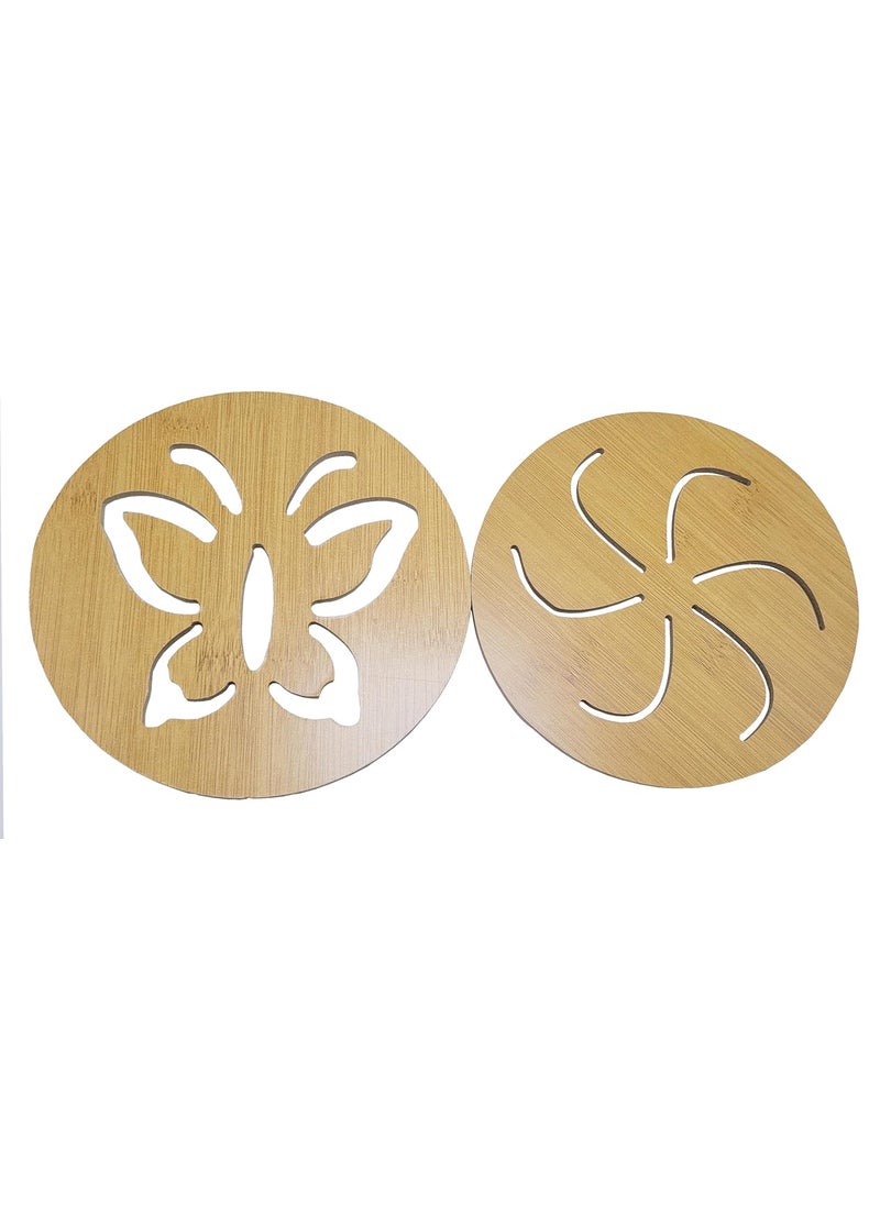 Prostuff.in Prostuffin Bamboo Wood Table Placemat Heat Resistant Hot Pot Round Coaster for Coffee Cup Big Bowls Dishes Dining Table for Kitchen Home 2 Pcs  - Image 3