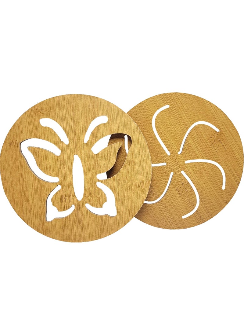 Prostuff.in Prostuffin Bamboo Wood Table Placemat Heat Resistant Hot Pot Round Coaster for Coffee Cup Big Bowls Dishes Dining Table for Kitchen Home 2 Pcs  - Image 1