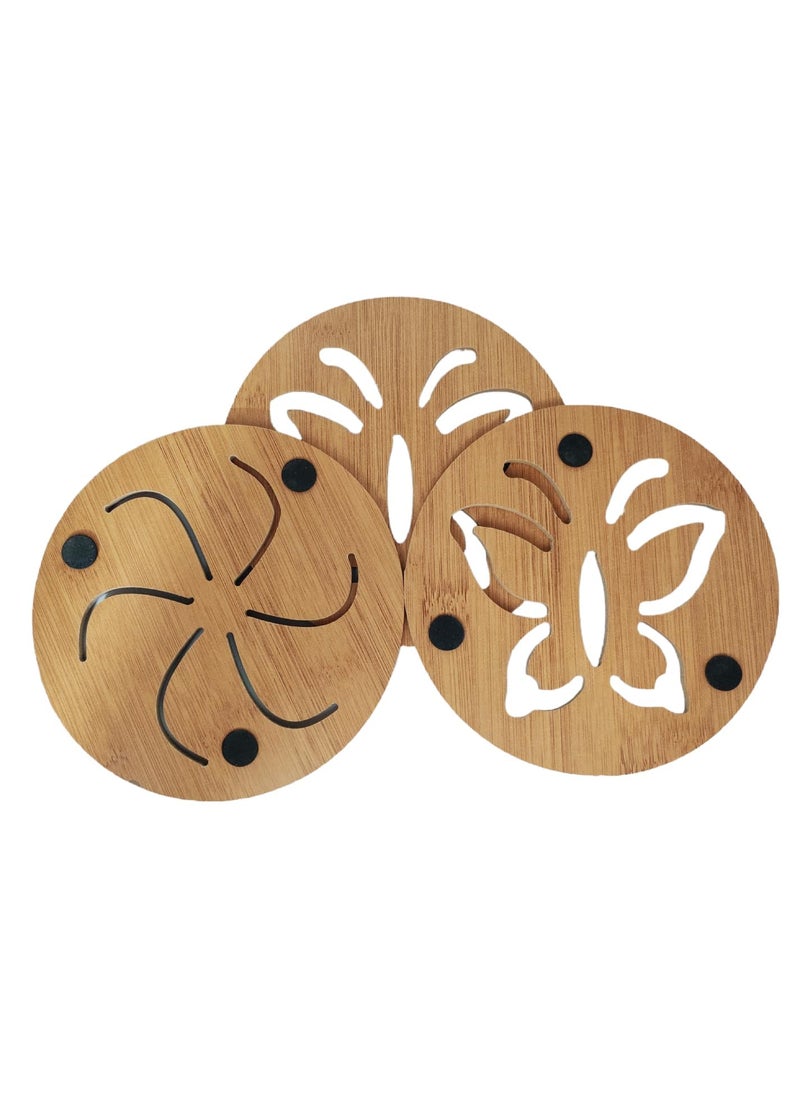 Prostuff.in Prostuffin Bamboo Wood Table Placemat Heat Resistant Hot Pot Round Coaster for Coffee Cup Big Bowls Dishes Dining Table for Kitchen Home 2 Pcs  - Image 2