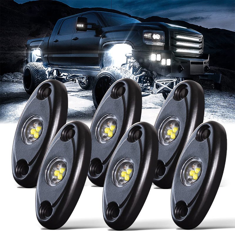 LEDMIRCY Pure White Rock Lights 6PCS R1 Super Bright LED Rock Light White for Off Road Truck Auto Car Boat RZR ATV SUV Waterproof High Power Neon Trail Rig Lights ShockproofPack of 6White