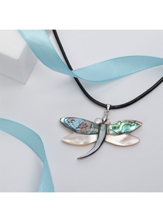 YACQ Hiddleston Womens Abalone Shell Dragonfly 925 Sterling Silver Black Leather Cord Pendant Necklace 18+2 Inch - Image 2