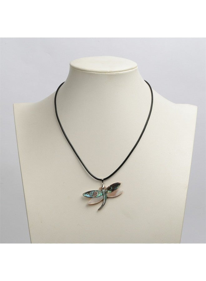 YACQ Hiddleston Womens Abalone Shell Dragonfly 925 Sterling Silver Black Leather Cord Pendant Necklace 18+2 Inch - Image 3