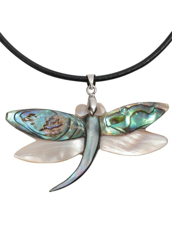 YACQ Hiddleston Womens Abalone Shell Dragonfly 925 Sterling Silver Black Leather Cord Pendant Necklace 18+2 Inch - Image 1
