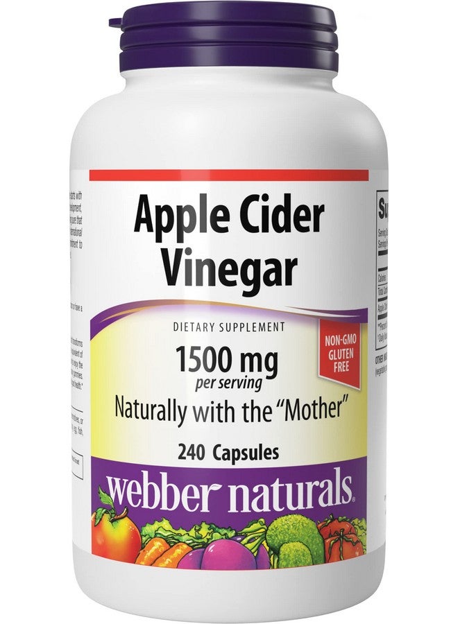 Webber naturals كبسولات خل التفاح من ويبر ناتشورالز مع الأم, 1500 ملغ لكل حصة, قوة عالية, 240 كبسولة, دعم هضمي طبيعي, خالي من السكر, الألبان والغلوتين - Image 1