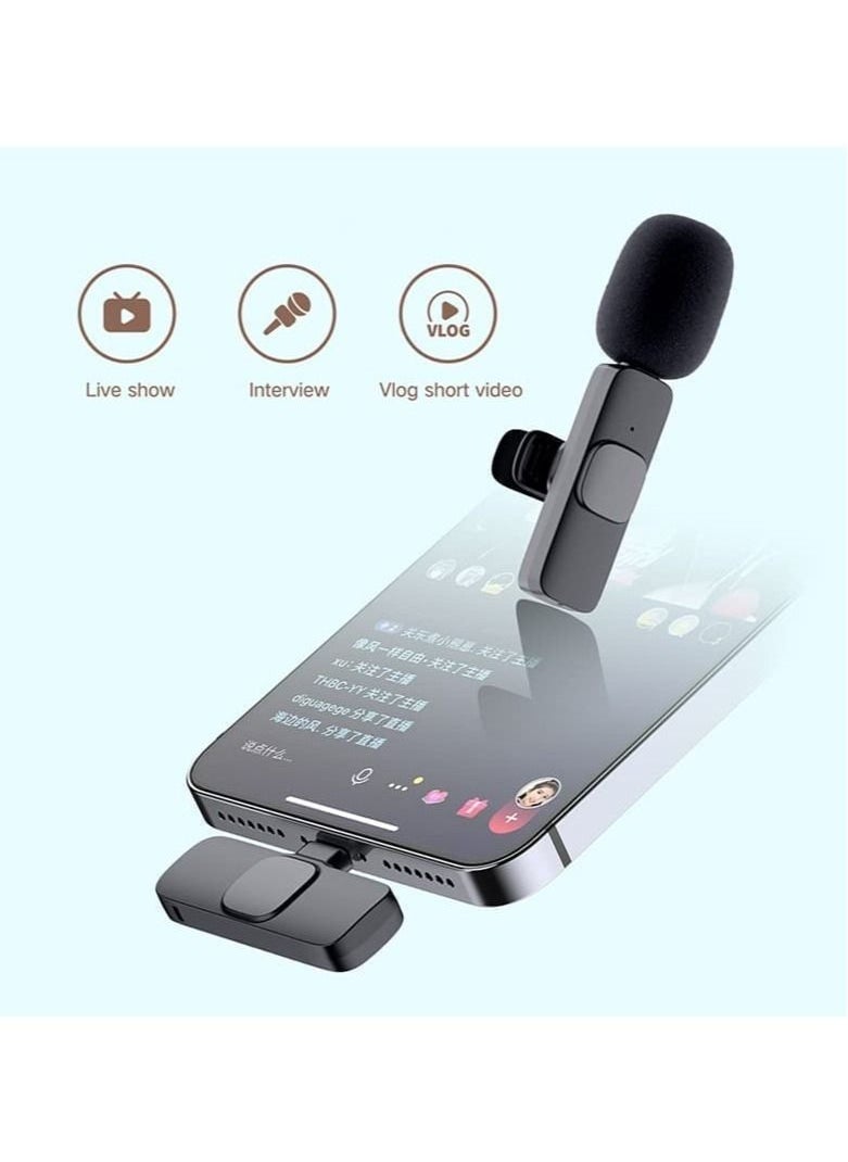 2.4GHz 2 in 1 K8 Wireless Microphone, Digital Mini Portable Recording Clip Mic with Receiver for All Type-C Lightning Mobile Phones Camera Laptop for Blogging YouTube Online Class