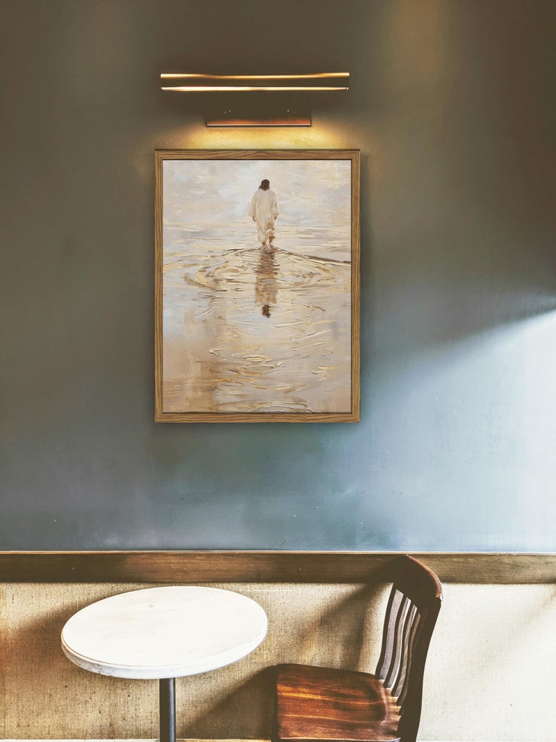 HWETUI Framed 3D Textured Christian Wall Art,Jesus Walking on Water Painting,Hand-Drawn Sandstone Picture,I Will Walk with Christ Religious Home Decor for Living Room Bedroom Church Prayer Room12x16in - Image 3