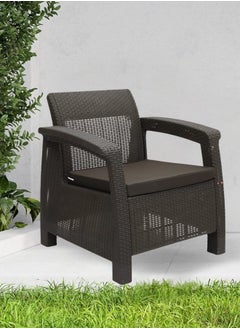 ALWASIT HOME 1 Seater Balcony Sofa with Cushion Indoor & Outdoor Furniture Patio Chair One Seater Perfect for Gardens Poolside Cafes Restaurants, Rattan Sofa Chair and Terraces Weathered Brown  - Image 2