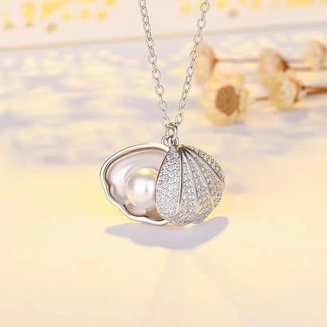 MIAMI Silver pendant necklace for women Girls Ladies girlfriend Wife Moti Shell Pearl Necklace for woman stylish locket diamond ad cz Pendants chains western Valentine Gift Anti tarnish jewelry - Image 3
