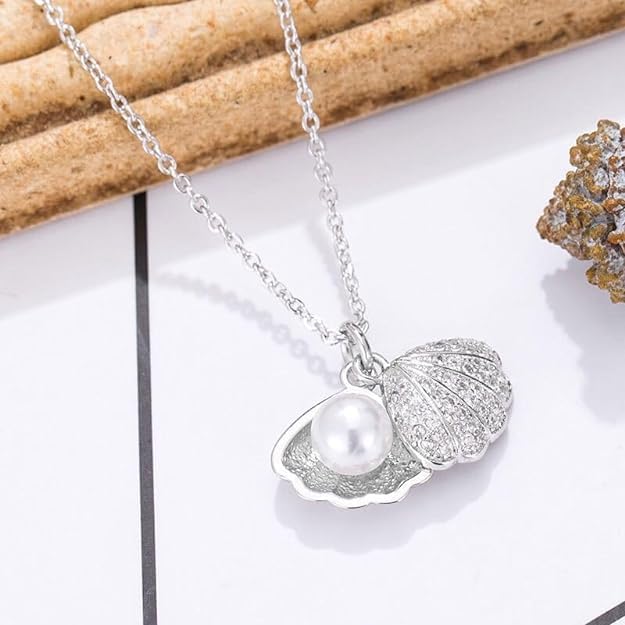 MIAMI Silver pendant necklace for women Girls Ladies girlfriend Wife Moti Shell Pearl Necklace for woman stylish locket diamond ad cz Pendants chains western Valentine Gift Anti tarnish jewelry - Image 5
