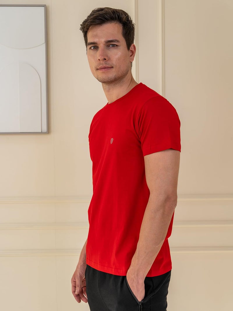 Lux Cozi Red Solid Cotton Round Neck Tshirt for Men (Size: XX-Large) - Image 4