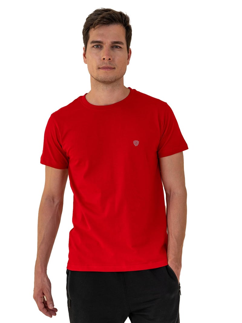 Lux Cozi Red Solid Cotton Round Neck Tshirt for Men (Size: XX-Large) - Image 1