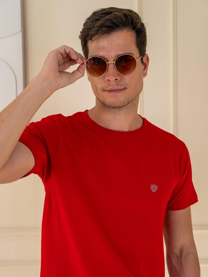 Lux Cozi Red Solid Cotton Round Neck Tshirt for Men (Size: XX-Large) - Image 2