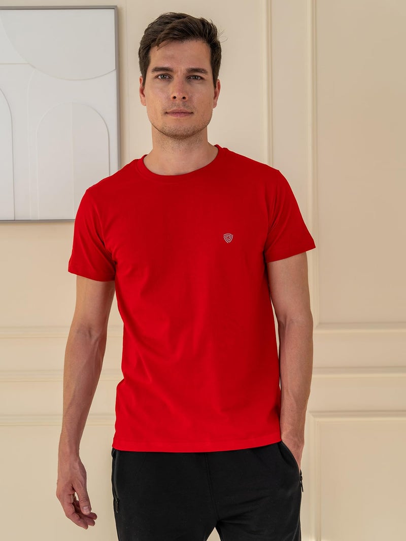 Lux Cozi Red Solid Cotton Round Neck Tshirt for Men (Size: XX-Large) - Image 3