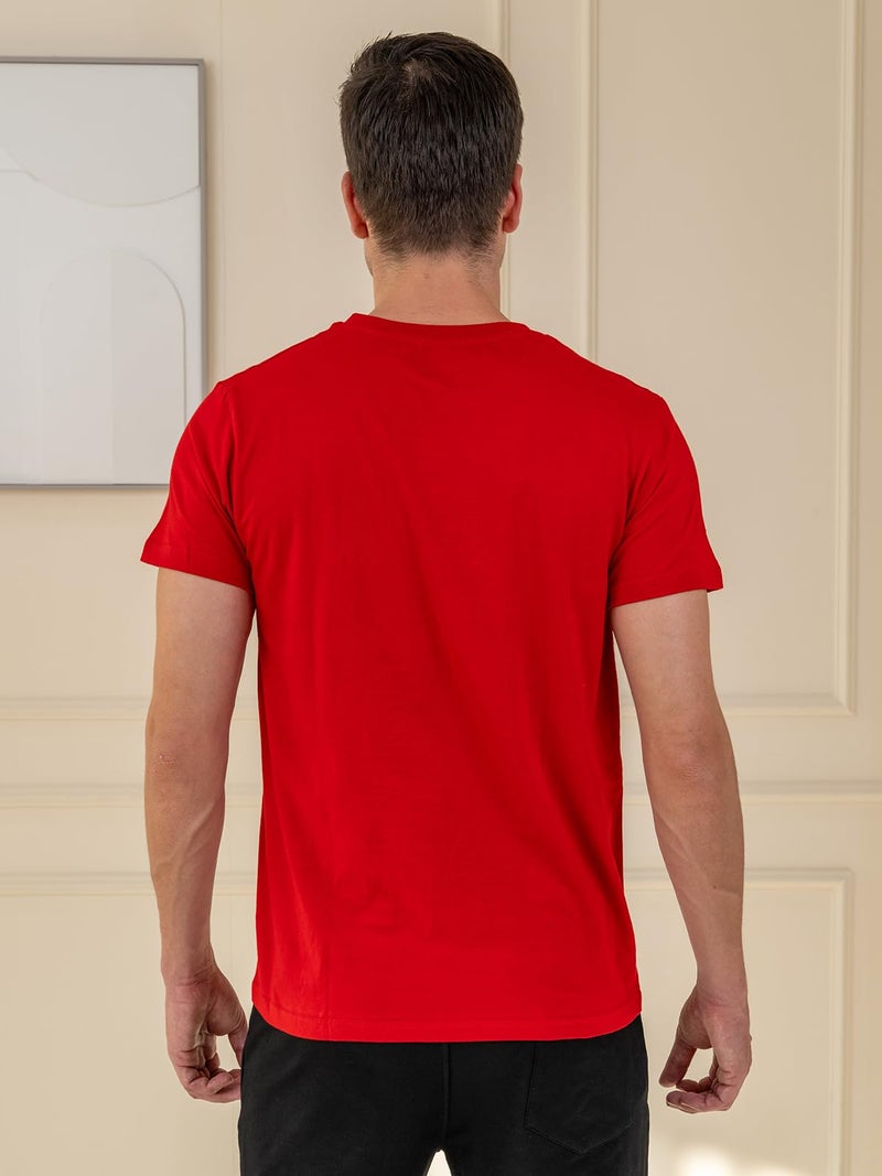 Lux Cozi Red Solid Cotton Round Neck Tshirt for Men (Size: XX-Large) - Image 5