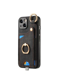 Case For iPhone 15 Plus Retro Skin-feel Ring Card Bag Phone Case with Hang Loop