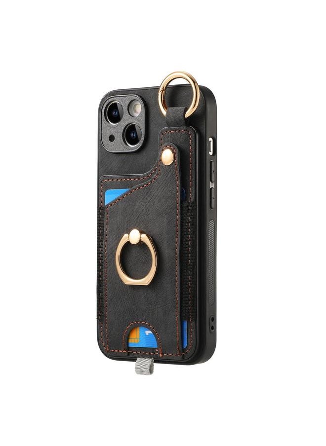 erorex - Case For iPhone 15 Plus Retro Skin-feel Ring Card Bag Phone Case with Hang Loop - Image 1