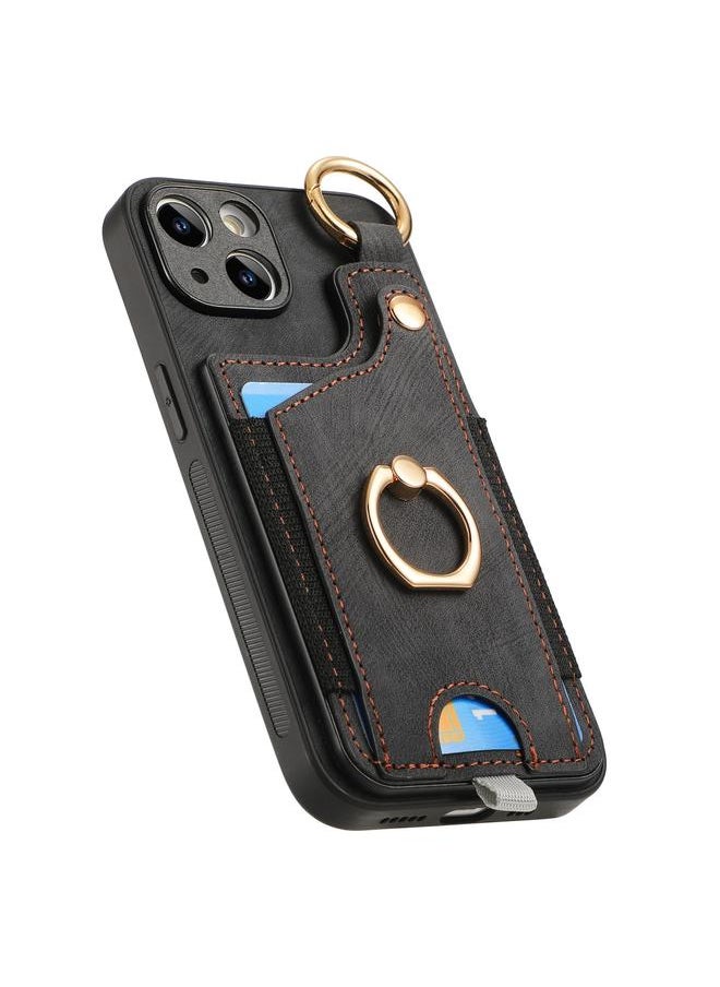 erorex - Case For iPhone 15 Plus Retro Skin-feel Ring Card Bag Phone Case with Hang Loop - Image 1