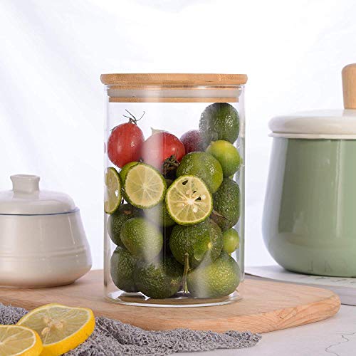 ARUZEN -Glass Food Storage Containers Set,Airtight Food Jars with Bamboo Wooden Lids - Kitchen Canisters for Sugar,Candy, Cookie, Rice and Spice Jars (Seal Bamboo lid, 1000mlx4) - Image 3