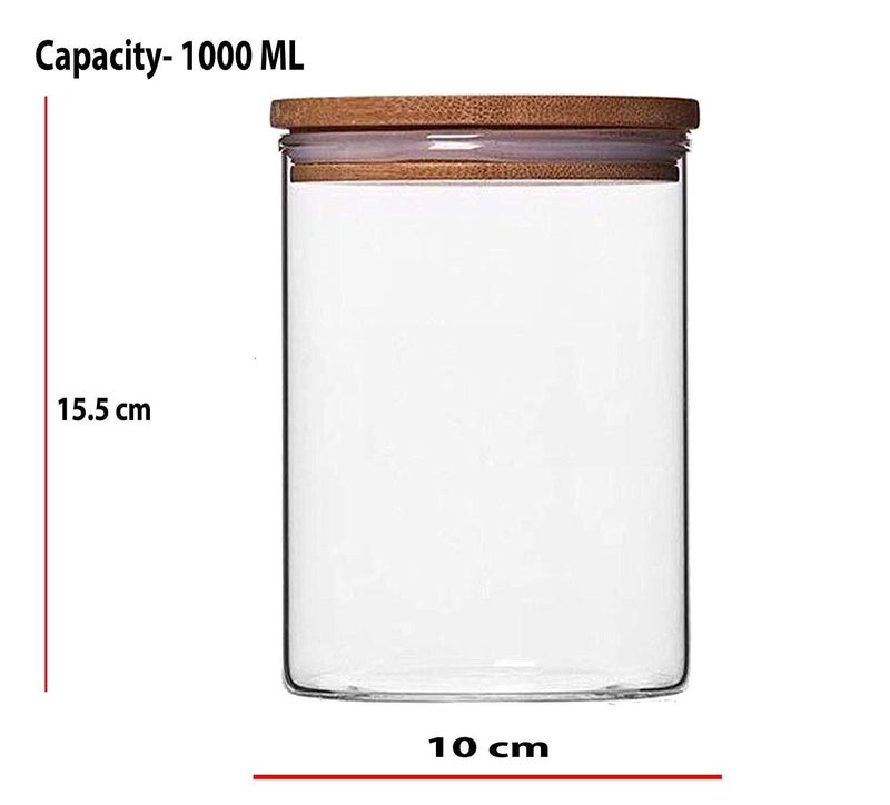 ARUZEN -Glass Food Storage Containers Set,Airtight Food Jars with Bamboo Wooden Lids - Kitchen Canisters for Sugar,Candy, Cookie, Rice and Spice Jars (Seal Bamboo lid, 1000mlx4) - Image 5