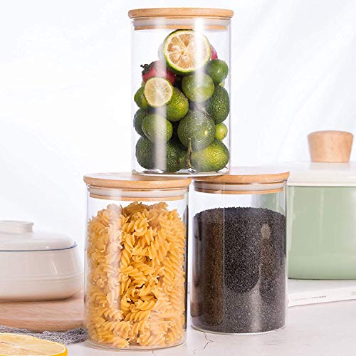 ARUZEN -Glass Food Storage Containers Set,Airtight Food Jars with Bamboo Wooden Lids - Kitchen Canisters for Sugar,Candy, Cookie, Rice and Spice Jars (Seal Bamboo lid, 1000mlx4) - Image 1