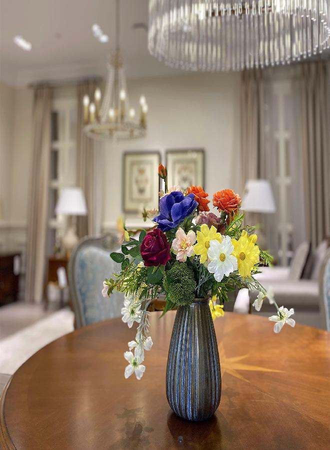 WAKISAKI Artificial Flower Arrangements with Vase for Christmas Decorations Indoor, Faux Floral Arrangements for Dining Room Centerpiece Coffee Table Decor Desk Plant Kitchen Modern Farmhouse (Spring)  - Image 1