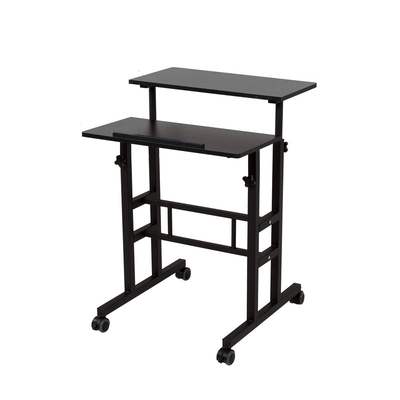 SDADI 2 Inches Carpet Wheels Mobile Desk Stand Up Height Adjustable Home Office with Standing and Seating 2 Modes for Room Black