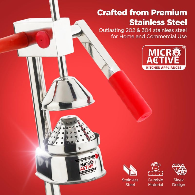 MICROACTIVE عصارة يدوية من الفولاذ المقاوم للصدأ 304 لعصر البرتقال والرمان مصنوعة في الهند - Image 2
