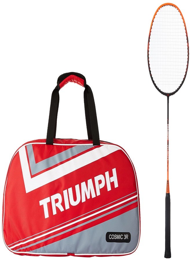 ترايامف مضرب تنس الريشة Triumph Velocity Graphite خفيف الوزن مع أوتار، وحقيبة Cosmic-3R أحادية الحجرة، باللونين الأحمر والرمادي. - Image 1