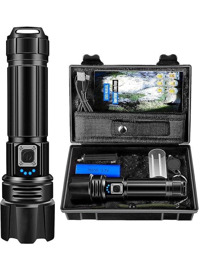 promass Flashlight Led USB Rechargeable, 10000 lumens Torch Light XHP70.2, Super Bright Tactical Flashlights, IP67 Waterproof Zoomable, USB Handheld Powerful Torches for Outdoor Camping Emergency - Image 1