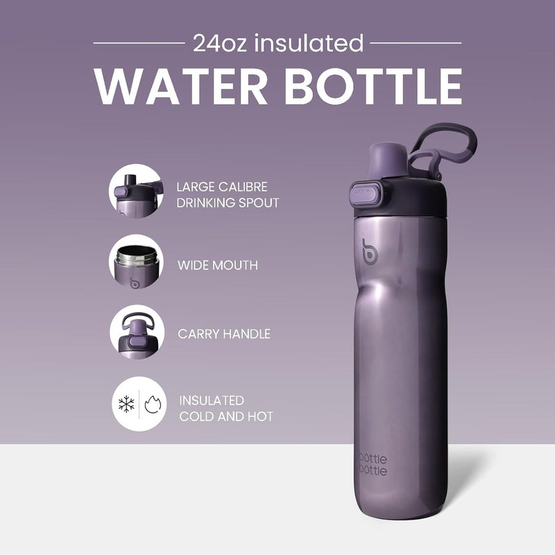 BOTTLE BOTTLE Insulated Water Bottle 24 oz with Handle and Flip Top Lid - Purple - Image 2