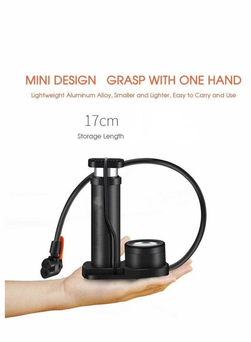 Generic Bike Pump  Pedal Inflator Safety Mini Portable Bicycle Foot Pump with High Pressure Gauge Tire Air Pump Electric Car Motorbike with Gas Ball Needle for all Bike Fits Presta and Schrader Valve (Black)  - Image 3