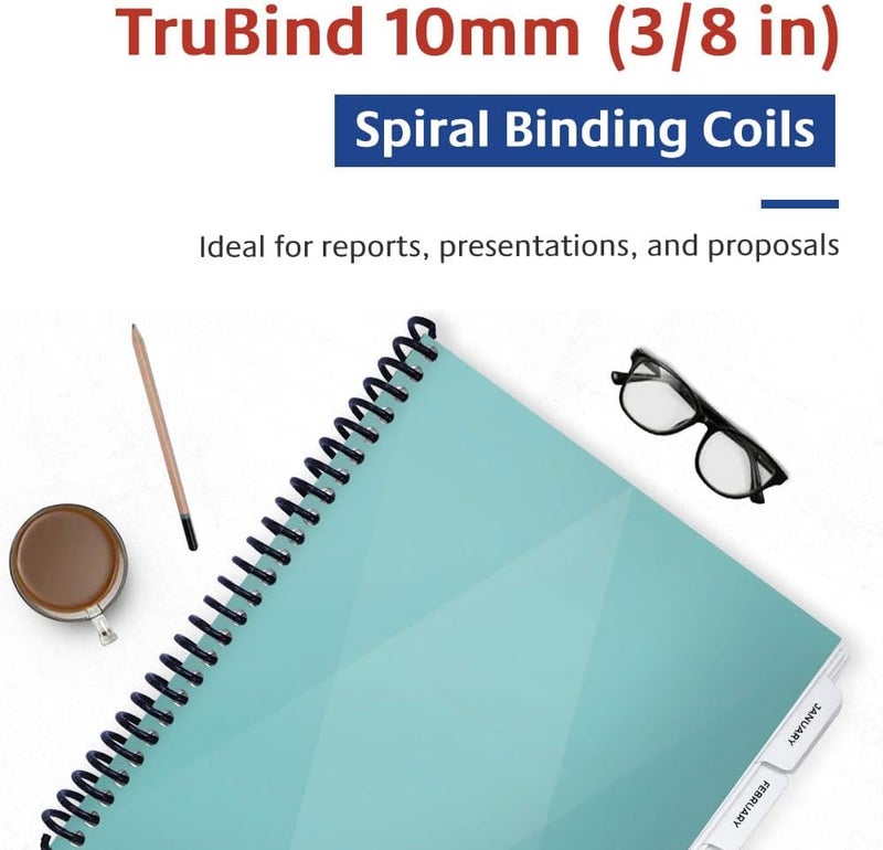 TruBind 10mm (3/8 in.) Spiral Binding Coils for Reports, Presentations and Proposals | 4:1 Pitch | 12 in. Length | Black | 75 Sheets Binding Capacity | 100 Pack - Image 2