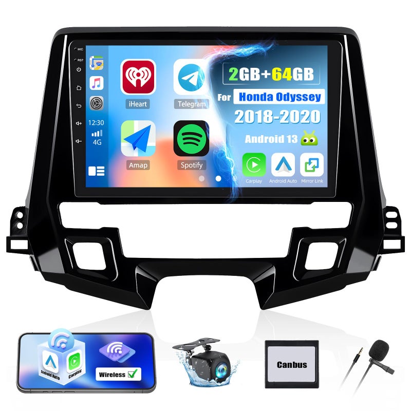 Generic 2G+64G Car Radio for Honda Odyssey 2018-2020 with Wireless Carplay Android Auto,9” Touchscreen Android 13 Honda Odyssey Car Stereo with Mirror Link WiFi/GPS Navigation Bluetooth FM/RDS SWC+Rear Camera  - Image 1